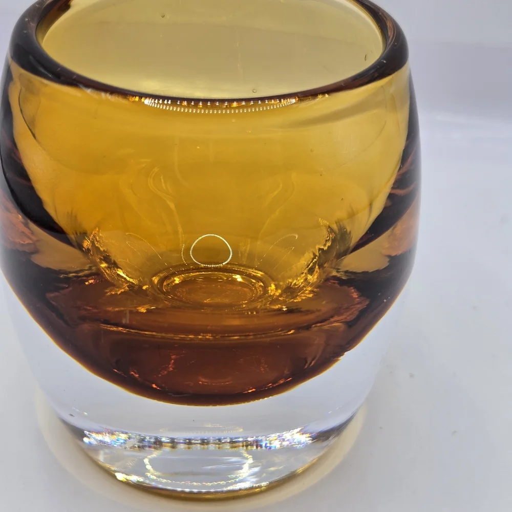 Crate & Barrel Heavy Glass Amber Topaz Glass Votive Candle Holders Poland 3